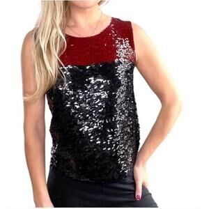 J. Crew Collection Small Red Black Colorblock Sequin Sleeveless Tank Top
